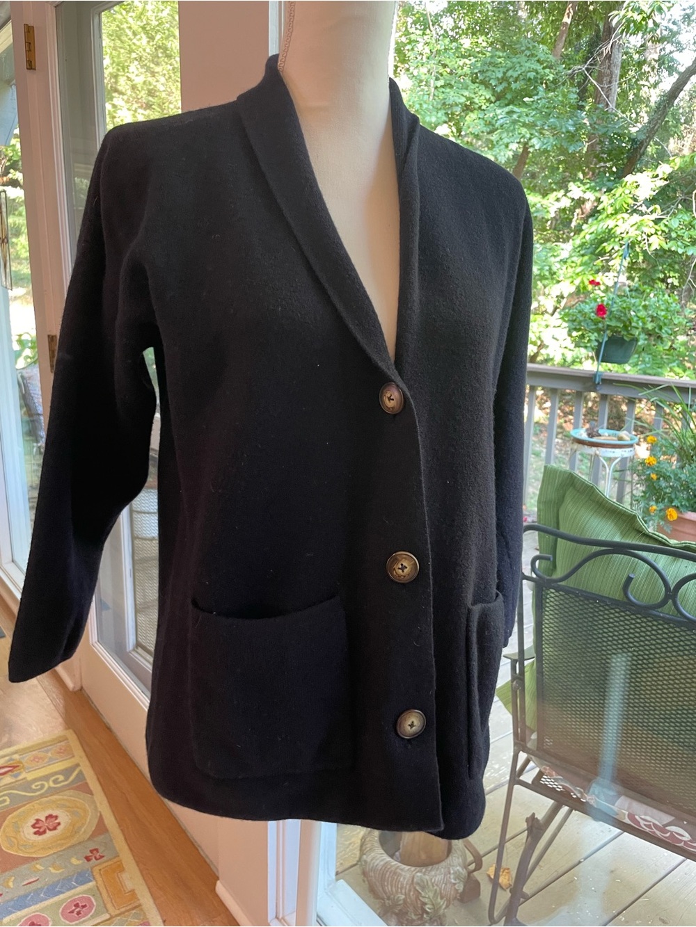 Lord & Taylor Navy Women's Shawl Collar 3 Button Merino Wool Sweater Jacket VTG
